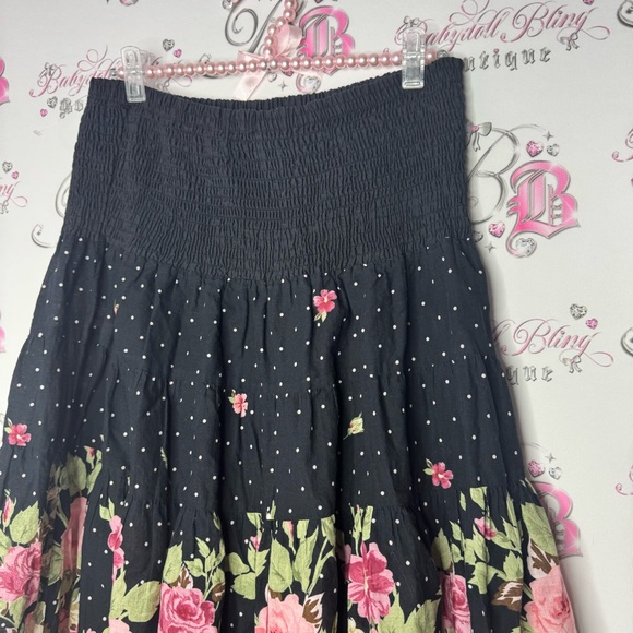 Skirt/dress roses polka dot pink green black stretchy wear as a dress or skirt - Picture 4 of 8